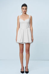 Anjolie Bow Ruch Ruffle Mini Elbise Beyaz